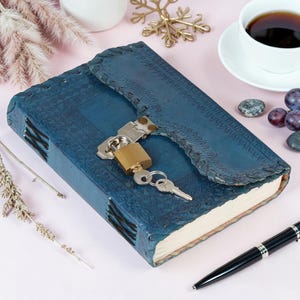 Leather Journal with Lock and Key, Handmade Khadi Paper Diary