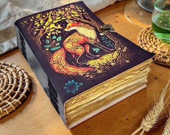 Diario de cuero con estampado de zorro, cuaderno de escritura, diario de sueños, regalo de boda