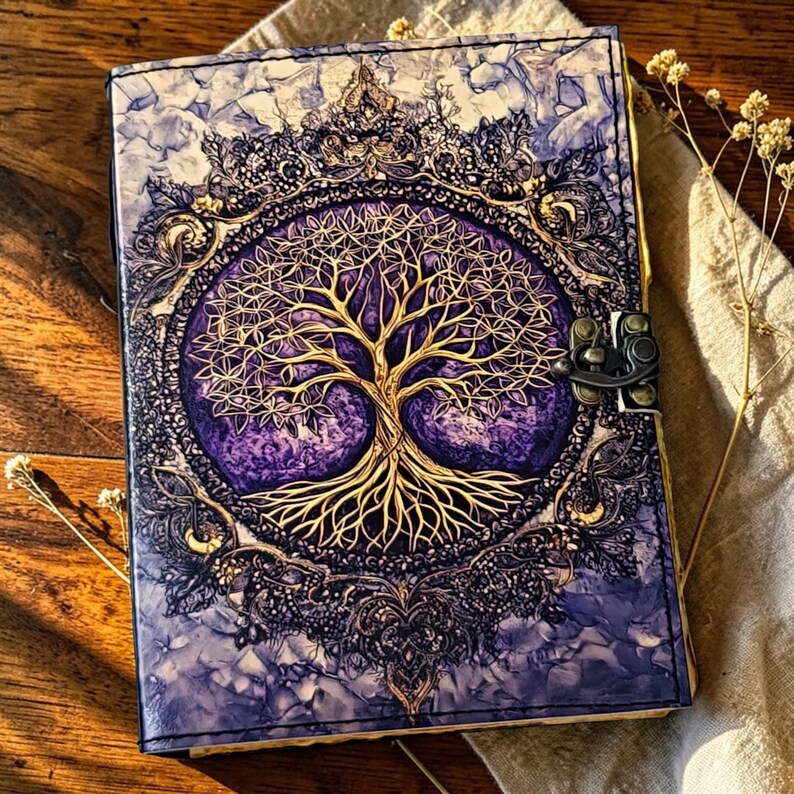 UV Printed Tree of Life Leather Journal, Deckle Edge Paper Notebook ...