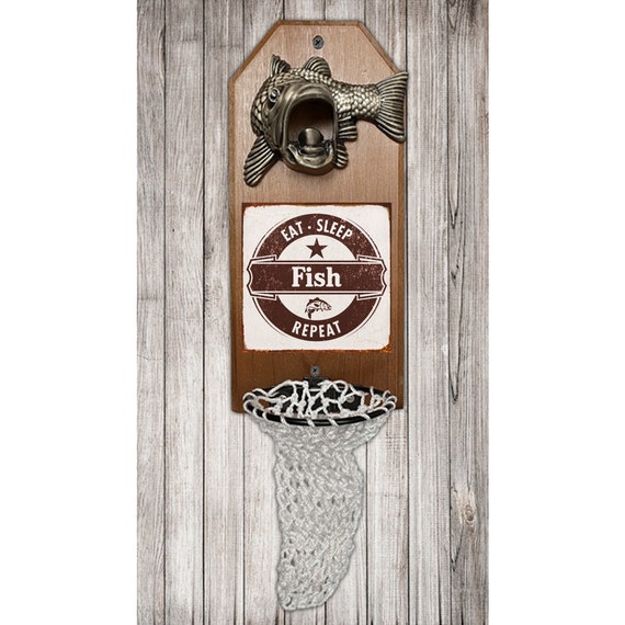 Largemouth Bass Wall Mount Bottle Opener With Fishing Net Bottle