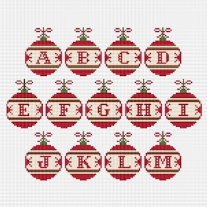 Christmas alphabet cross stitch pattern, Christmas balls hand embroidery pattern, Monogram letters, Cross stitch font