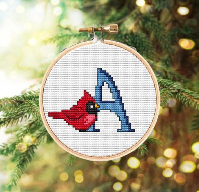 Cardinal Letter R Christmas Alphabet Cross Stitch Pattern With Red Cardinals for Monogram ...