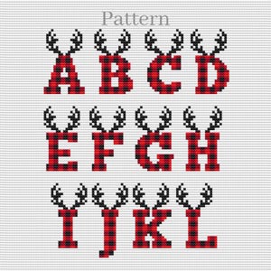 Buffalo Plaid cross stitch alphabet pattern, Christmas letters for 3 inch ornament, Cross stitch fonts