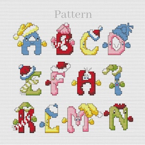 Christmas alphabet cross stitch pattern, Cross stitch letters for monogram ornaments, ABC chart