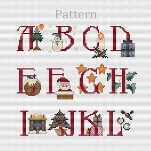 Monogram font cross stitch pattern, Christmas alphabet, Christmas fonts, Cross stitch letters
