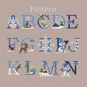Monogram fonts cross stitch pattern, Christmas alphabet chart, Cross stitch letters, Cross stitch fonts