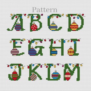 Christmas monogram font, Cross stitch letters, Christmas alphabet pattern, Cross stitch fonts, ABC chart