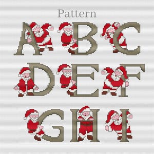 Santa Claus cross stitch alphabet pattern, Christmas monogram letters, Cross stitch fonts