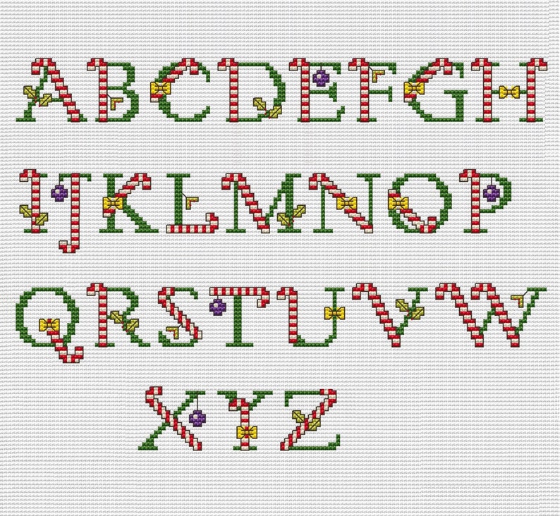 Cross Stitch Fonts, Christmas Alphabet Cross Stitch Pattern, Christmas