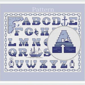 Nautical Cross Stitch Alphabet Pattern, Sea Monogram Letters, Coastal ...