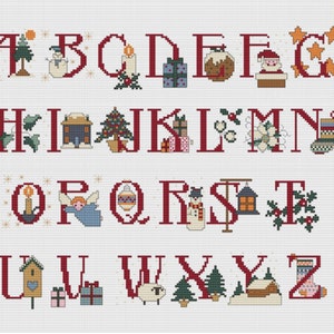 Monogram font cross stitch pattern, Christmas alphabet, Christmas fonts, Cross stitch letters