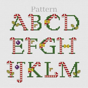 Christmas alphabet cross stitch pattern, Cross stitch letters, Christmas monogram font, ABC chart