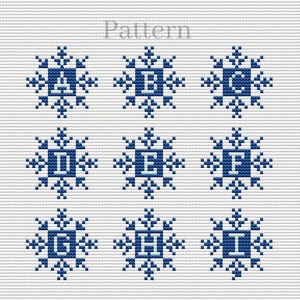 Snowflake alphabet cross stitch pattern, Christmas alphabet hand embroidery pattern, Cross stitch fonts, Christmas monogram