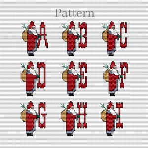 Christmas alphabet cross stitch pattern, Santa Claus hand embroidery pattern, Monogram letters, ABC chart