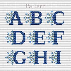 Snowflake alphabet cross stitch pattern, Monogram alphabet chart, Cross stitch fonts, Christmas alphabet embroidery pattern