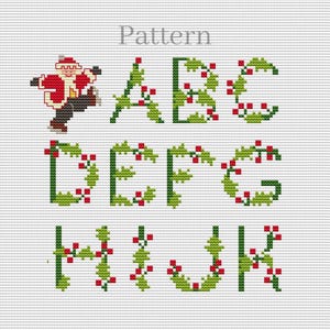 Christmas alphabet cross stitch pattern, Cross stitch fonts, ABC chart, Monogram letters