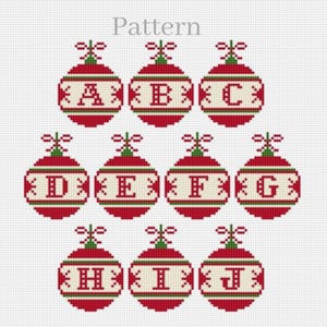 Christmas alphabet cross stitch pattern, Christmas balls hand embroidery pattern, Monogram letters, Cross stitch font