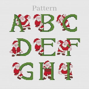 Santa Claus cross stitch alphabet pattern, Christmas monogram letters, Cross stitch fonts, ABC chart
