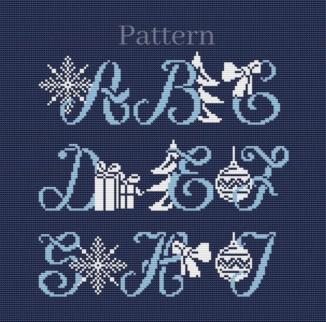 Christmas Alphabet Cross Stitch Pattern With Cursive Initial Letters ...