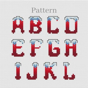 Christmas alphabet cross stitch pattern, Monogram letters, ABC chart