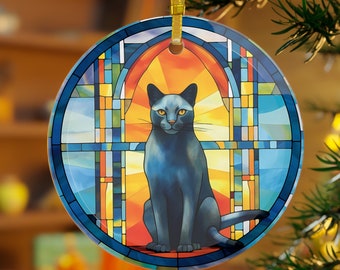 Glass Ornament, Sun Catcher, Cat gift, Stain Glass look Christmas, Christmas Decoration, Home Decor, Window Hanging