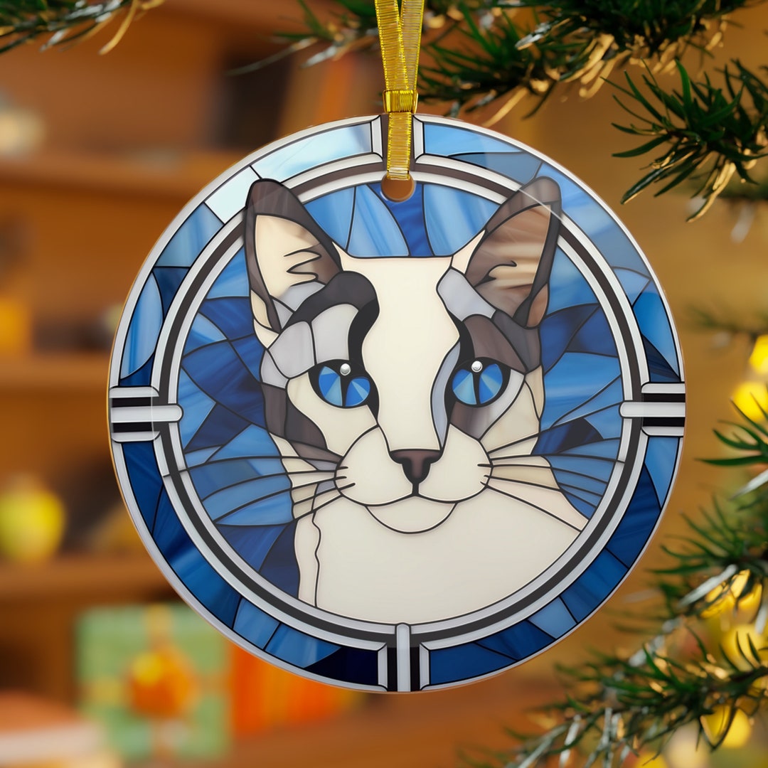 Cat Glass Ornament, Sun Catcher, Cat Gift, Stain Glass Look Christmas ...