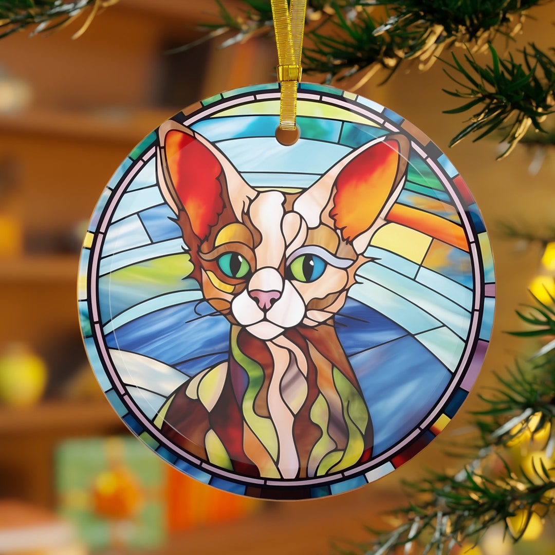 Cat Glass Ornament, Sun Catcher, Cat Gift, Stain Glass Look Christmas ...