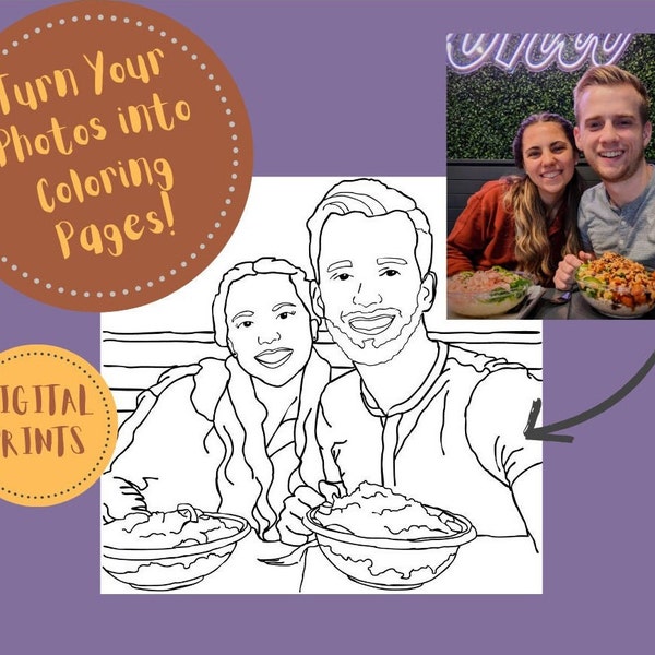 Custom Coloring pages, Personalized from photos, Childrens Coloring Pages, Christmas Gift for Kids, Couples Personalized Gifts,