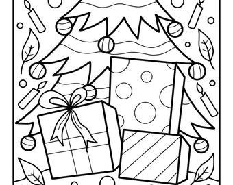 Christmas Tree and Presents Coloring Sheet