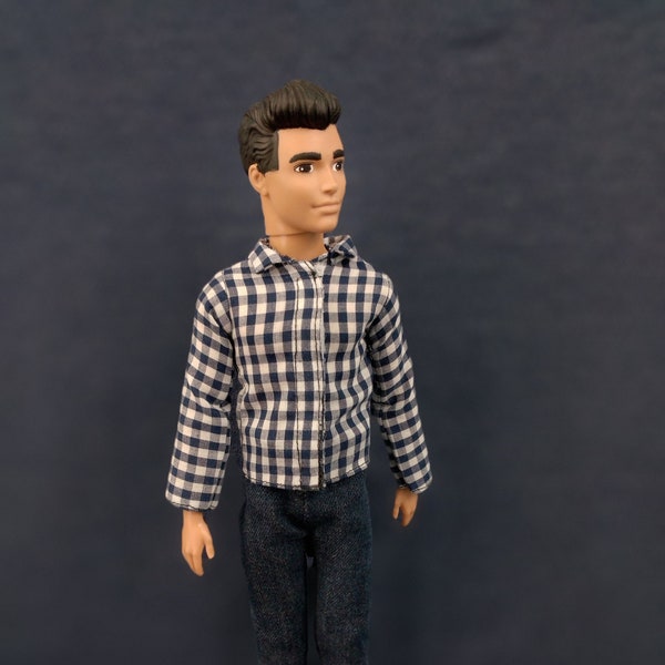 Boy fashion doll collared shirt and jeans with jeans