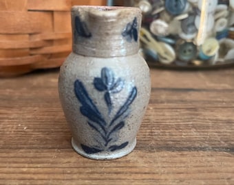 Vintage Rowe Pottery Works 1989 Miniature 1/4 scale Floral Pitcher - Salt Glaze