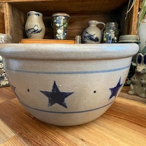 Tazón mezclador grande Rowe Pottery Works de 3 estrellas, vintage de 1999, con esmalte de sal