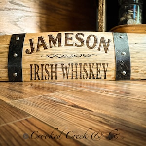 Whiskey Barrel Stave Wall Décor- Jameson Wall Hanger- Handcrafted from whiskey barrel.