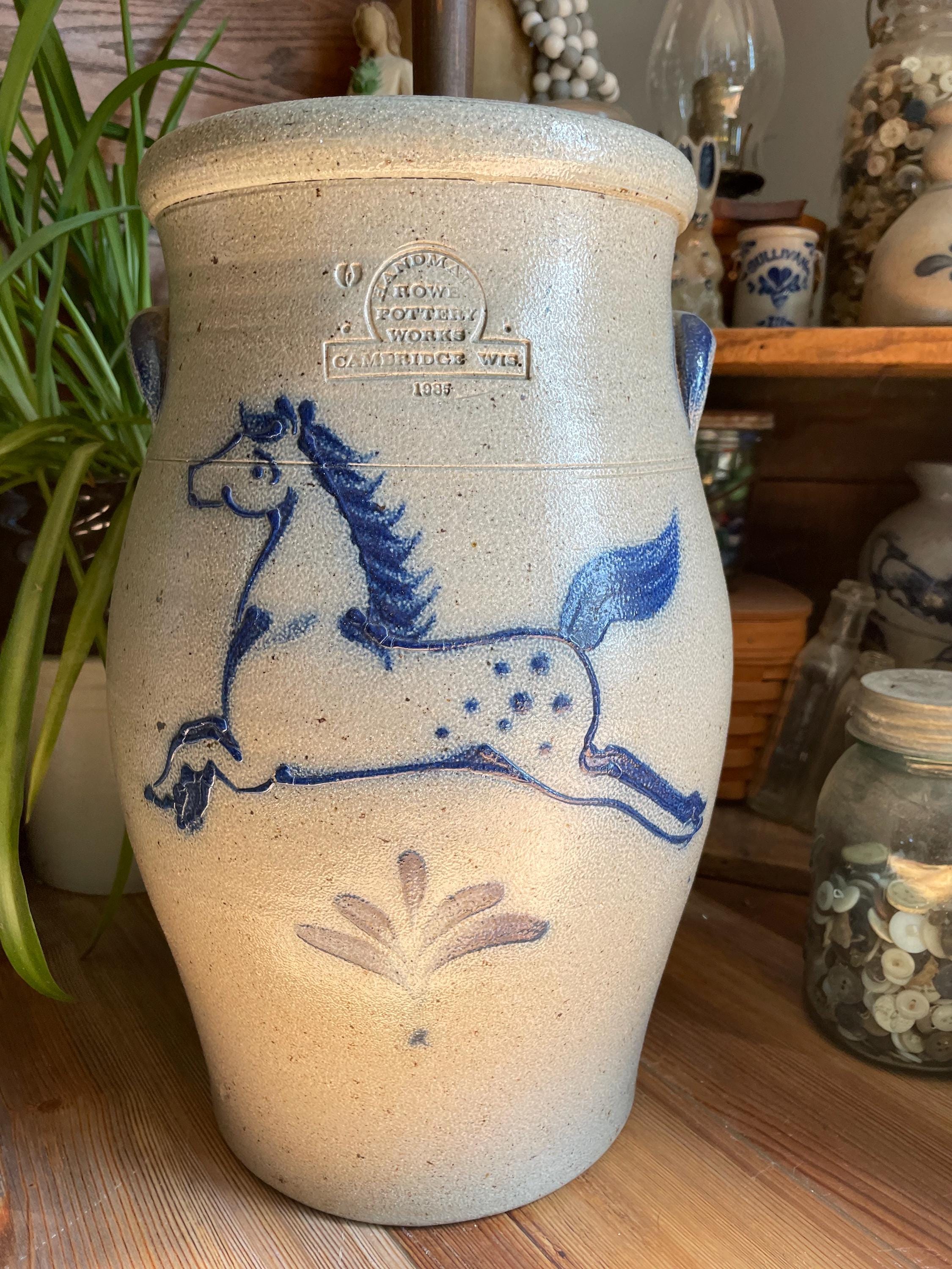 RARE NEW Rowe Pottery Works 1985 Butter Churn Horse Design Salt