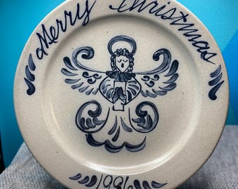 Rowe Pottery Works Jahresweihnachtsteller ""Angel"" 1996 10 3/4"