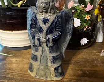 Rowe Pottery Works Blue Salt Glazed Christmas Angel Handmade 1992