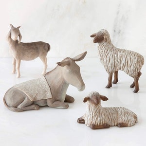 The Sheltering Animals - NO Goat!! - 3 pcs Donkey and 2 sheep- Nativity set Willow Tree by Susan Lordi