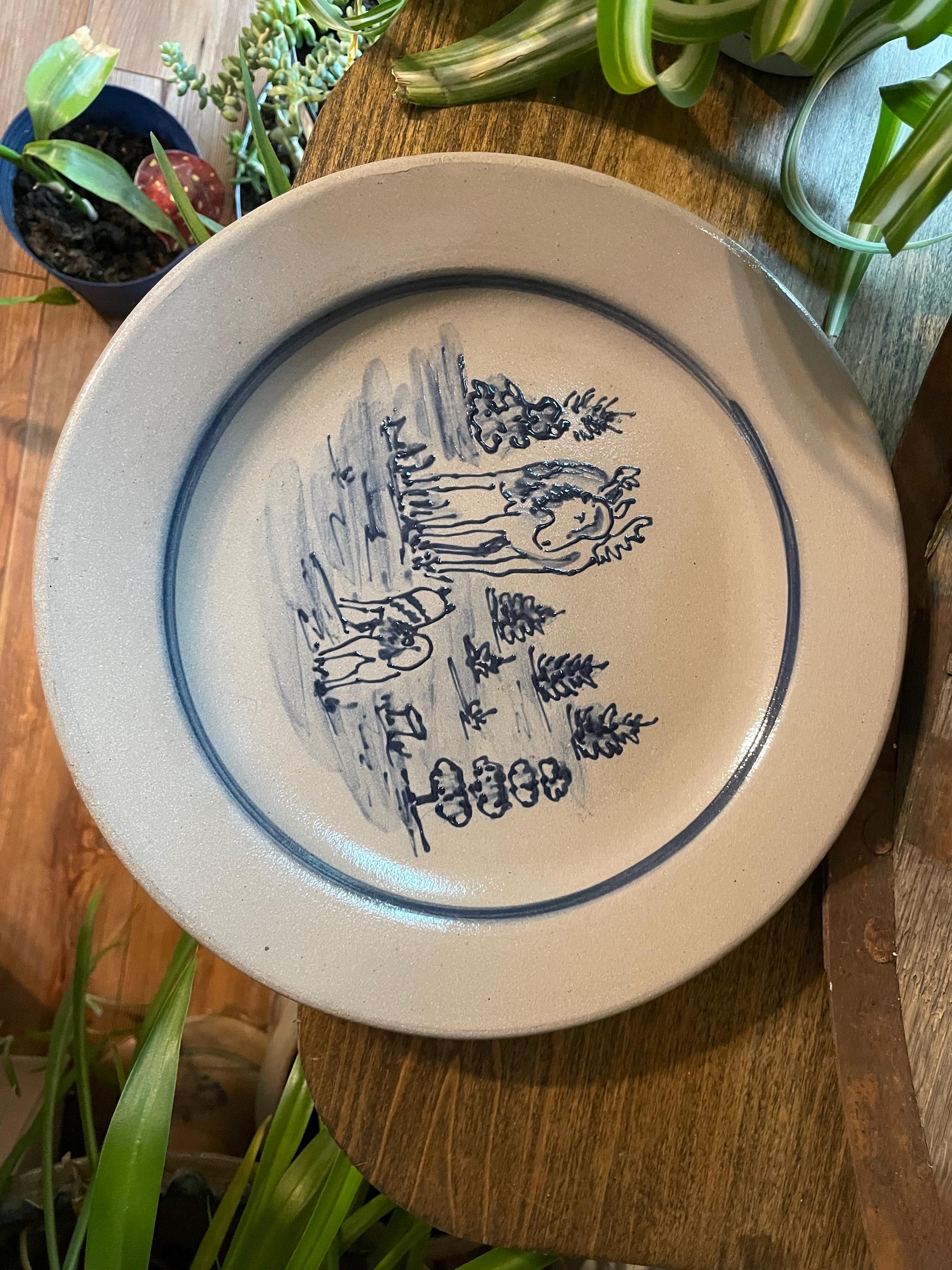 Rowe Pottery Works Plate Moose and Dog 10 3/4