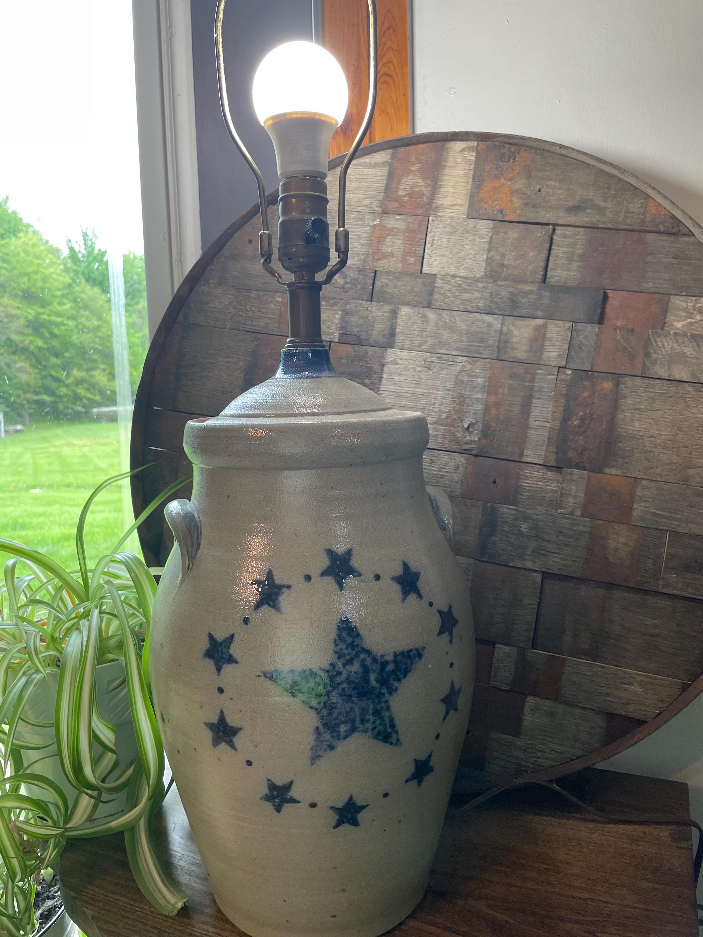 Rowe Pottery Works 1995- Canister Lamp Salt Glazed Star Design
