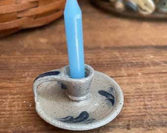 Vintage Rowe Pottery Works miniatuur kandelaar met zoutglazuur 1992 zoutglazuur