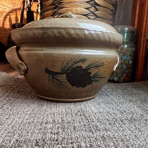 Vintage Rowe Pottery  Bean Pot With Lid- Pinecone Pattern