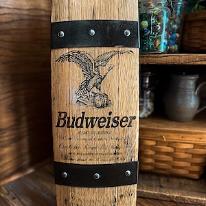 Whiskey Barrel Stave Wall Decor Budweiser - Wall Hanger- Handcrafted from Kentucky whiskey barrel.