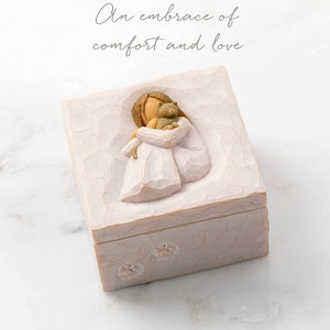 Comfort Keepsake Box- Willow Tree-Sentiment written inside box: “An embrace of comfort and love”.