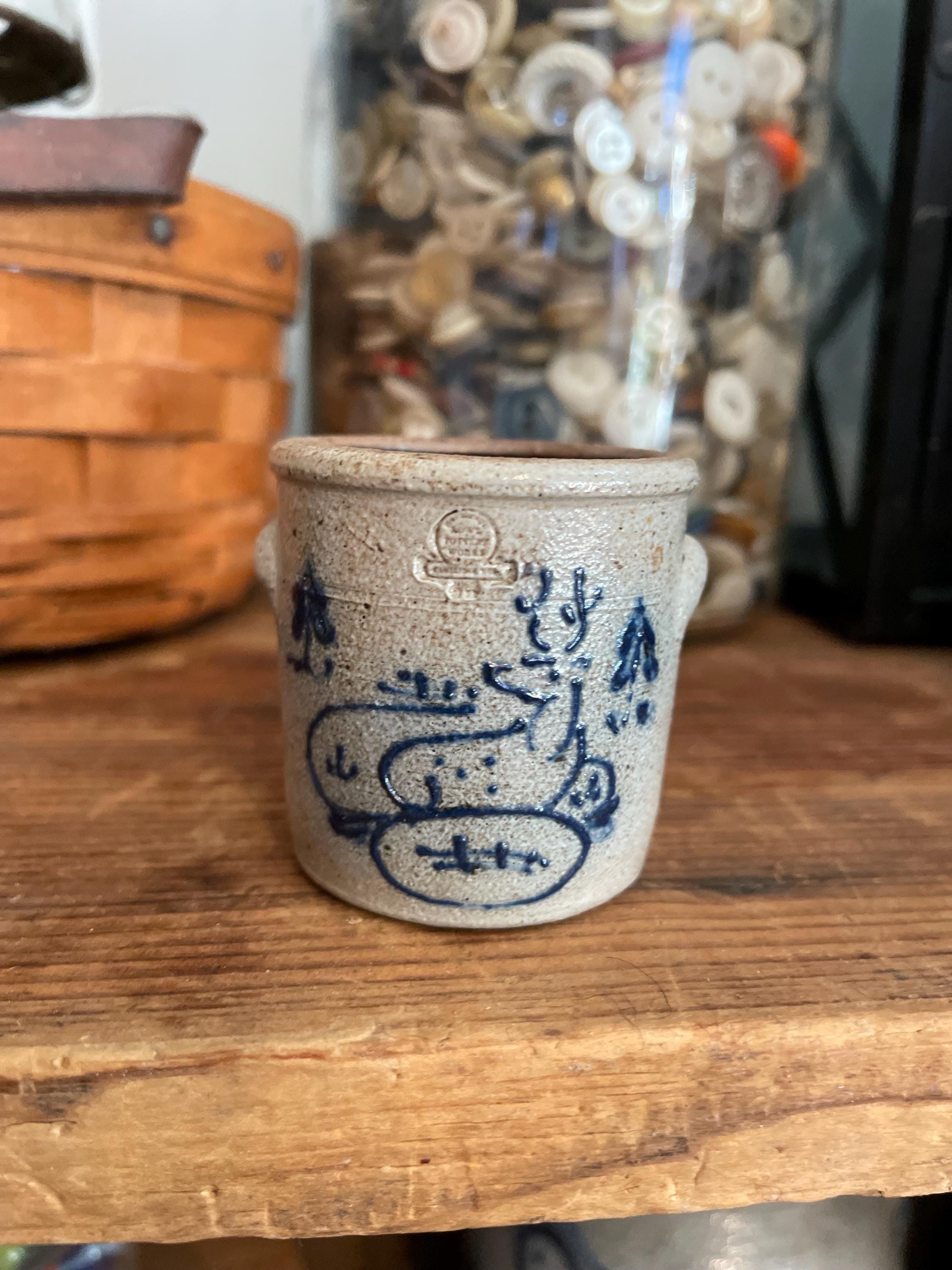 Vintage Rowe Pottery Works 1990 Miniature Reindeer Crock 1 3