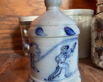 Rowe Pottery Works 6インチ 1992年製 蓋付きキャニスター ブルー