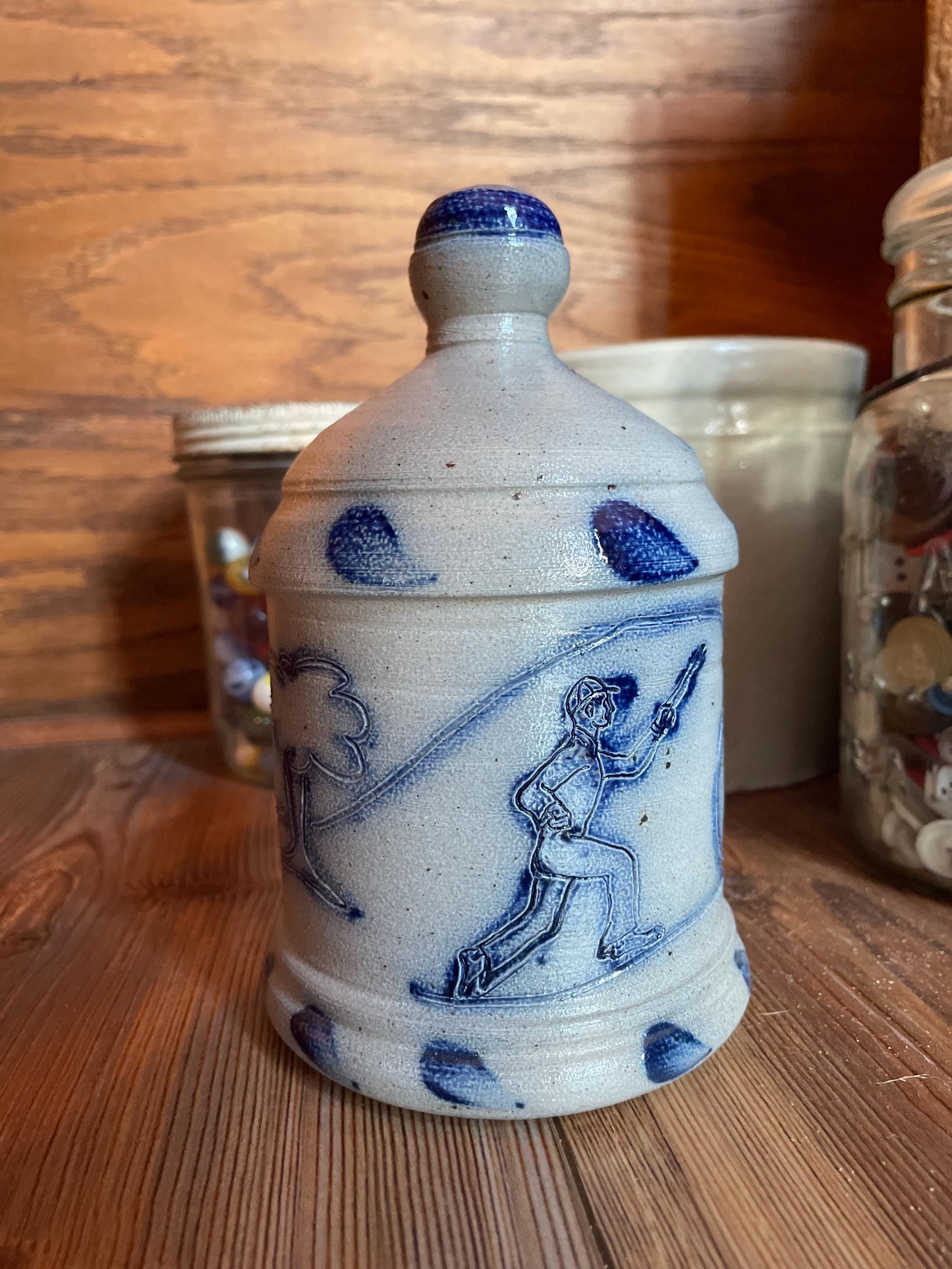 Rowe Pottery Works Child's Play Crock Bank 1990 W/dog