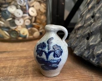 Vintage Rowe Pottery Works 1991 miniatuur 1/4 bloemenkan - zoutglazuur