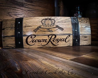 Whiskey Barrel Stave wall Decor - Crown Royal- Wall Hanger- Handcrafted from whiskey barrel.