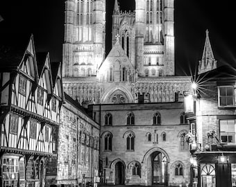 Print or Canvas - Lincoln Cathedral black and white reflections