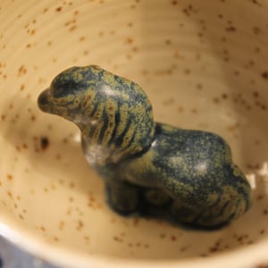 Hand-potted, hand-glazed cup/coffee cup/tea cup/clay cup/ceramic cup with burned horse on the bottom/morning cup